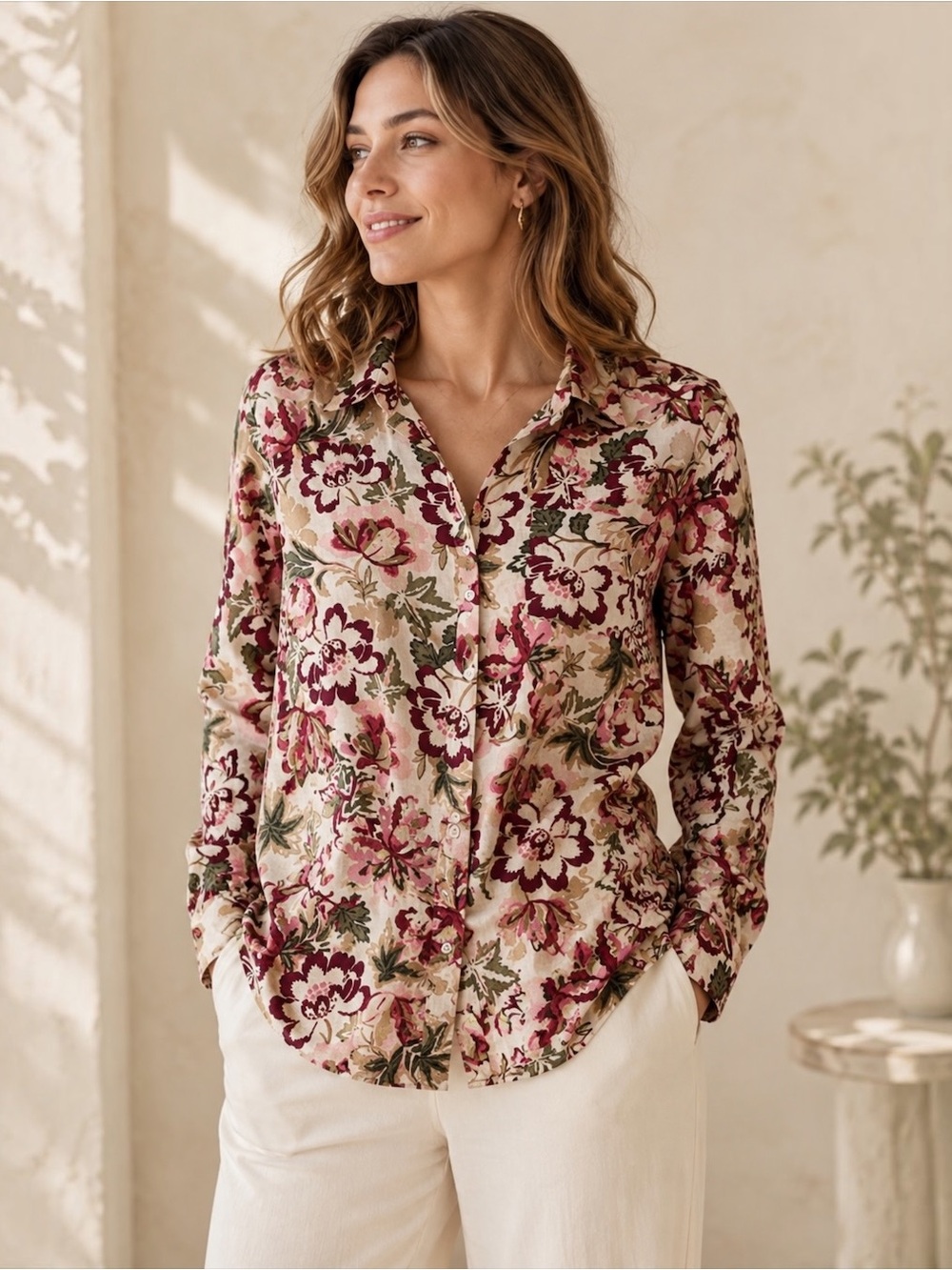 GAP Women’s Medium Floral Button Front Cotton Blouse Cottagecore Boho